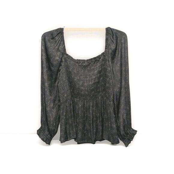 GAP Smocked Peplum Top Black Floral Sz XL GothCore PrairieCore - Picture 2 of 13